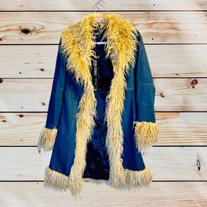 💙🤍 Ariana Grande Penny Lane Daisy Jones Faux Fur Denim Coat Boho